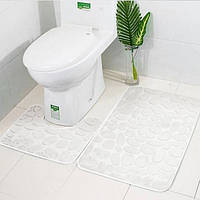 Набор ковриков для ванной и туалета YourFind Stonе с эффектом памяти, антискользящий 2 шт 80х50 и 50х40 Белый
