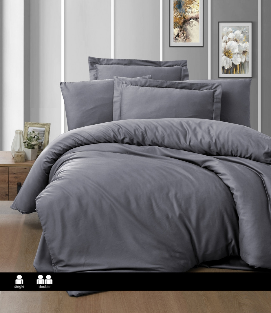 Постільна білизна однотонна сатин First Choice Snazzy Quicksilver Туреччина євро 200х220см