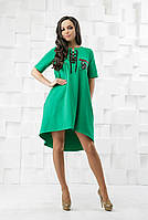 Туника платье летнее свободное широкого кроя футболка платье зеленый цвет