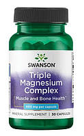 Магній 400мг, 30 табл., (США) Swanson Triple magnesium