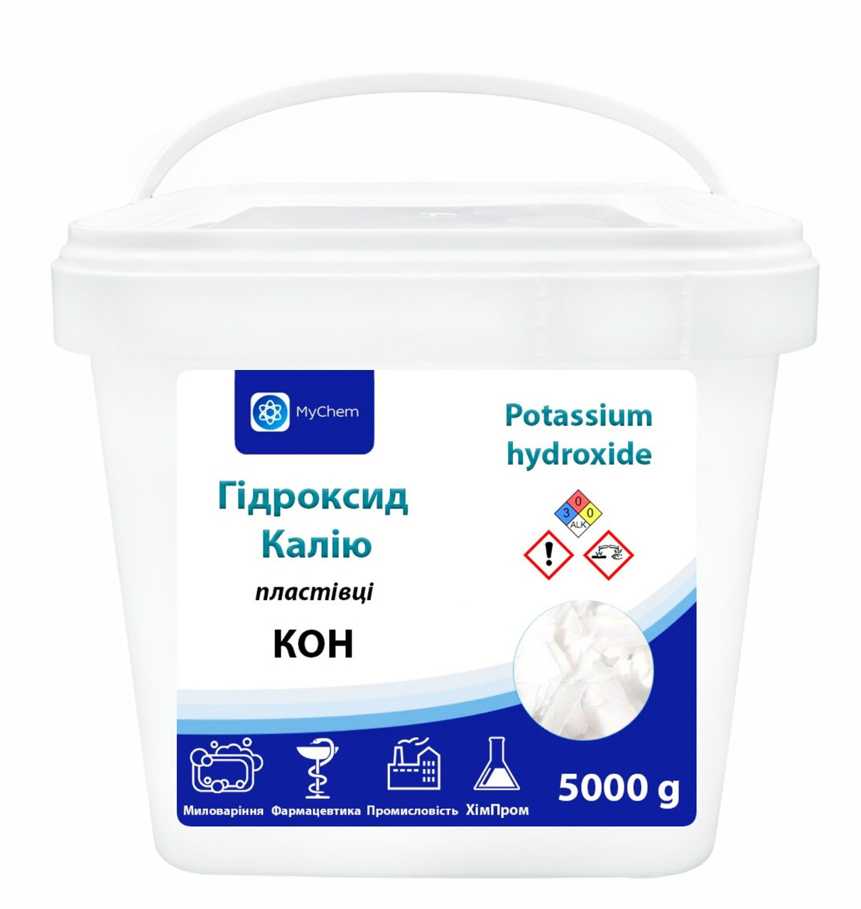 Гідроксид калію MyChem 5 кг (пластівці, їдкий калій)