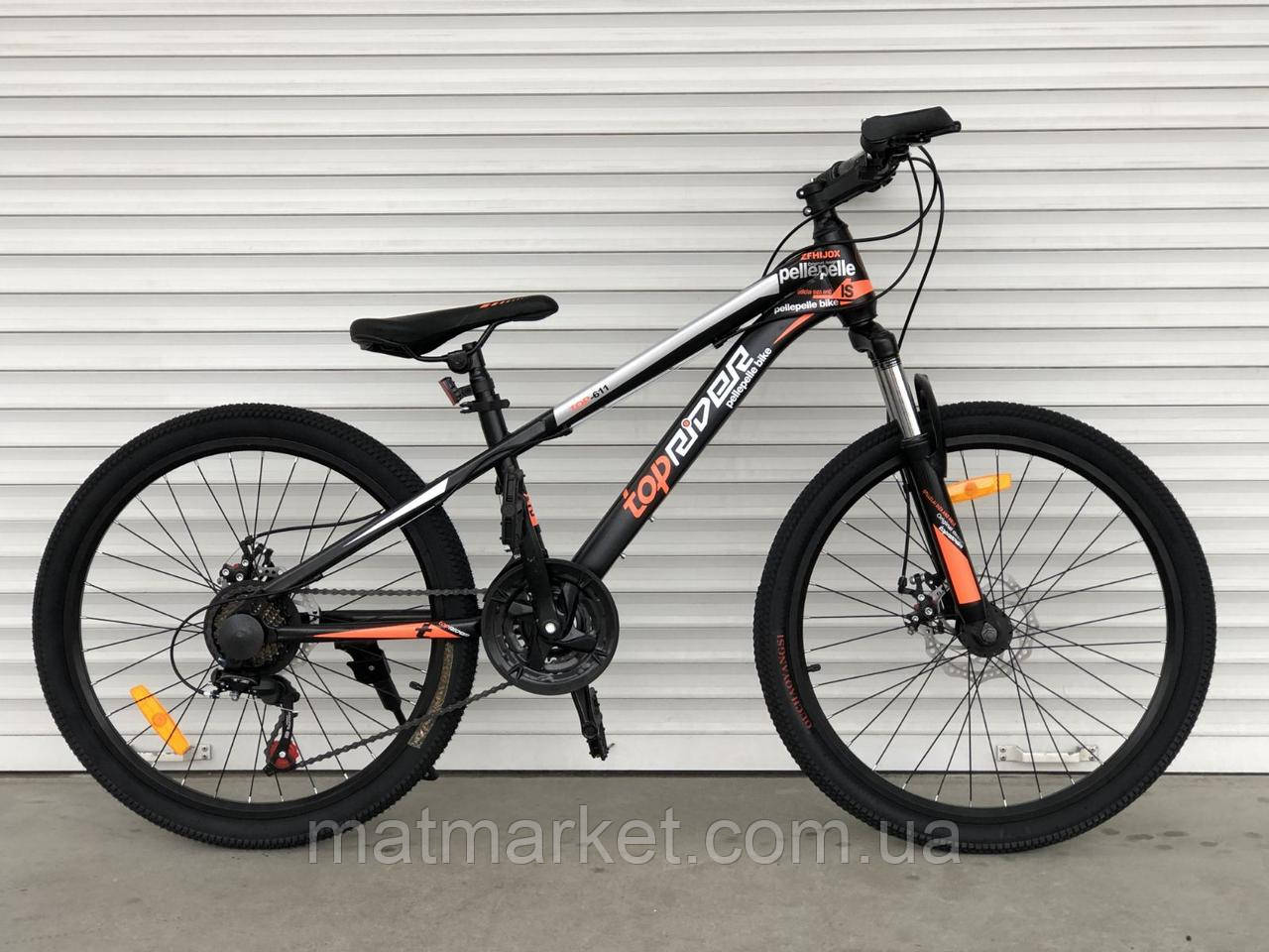 Велосипед гірський TopRider Top-611 24" колеса, 14 рама Shimano Помаранчевий + подарунок крила або насос, фото 1