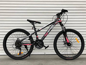 Велосипед гірський TopRider Top-611 24" колеса, 14 рама Shimano Рожевий + подарунок крила або насос