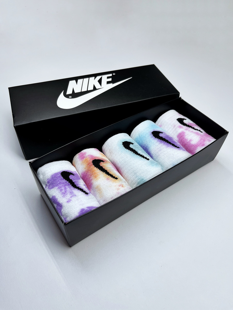 Набір у коробці 5 пар високі жіночі шкарпетки Nike/найк — Tie-Dye кольорові Подарунковий тай дай