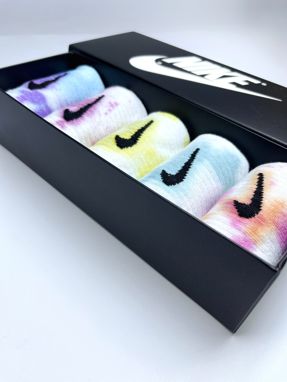 Набір у коробці 5 пар високі чоловічі шкарпетки Nike/найк — Tie-Dye кольорові Подарунковий тай дай