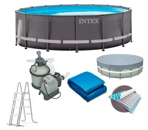 Басейн каркасний круглий, Intex 488х122 см, сходи, підстилка, тент, піщаний фільтр