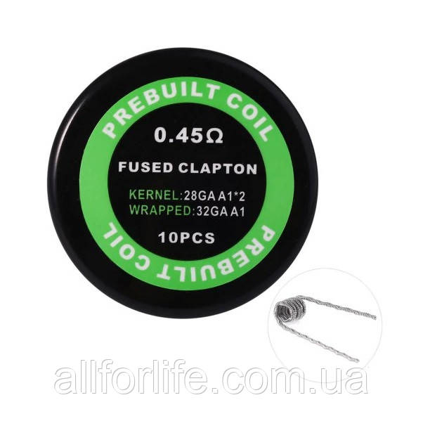 Койлы намотки спирали Prebuilt Fused Clapton Coil Kanthal A1 Original Version в упаковке 10 штук на 0.45 Ом - фото 1 - id-p341422764