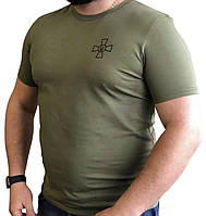 Батальонная мужская военная футболка с крестом олива ВСУ футболки хлопок тактический удобный