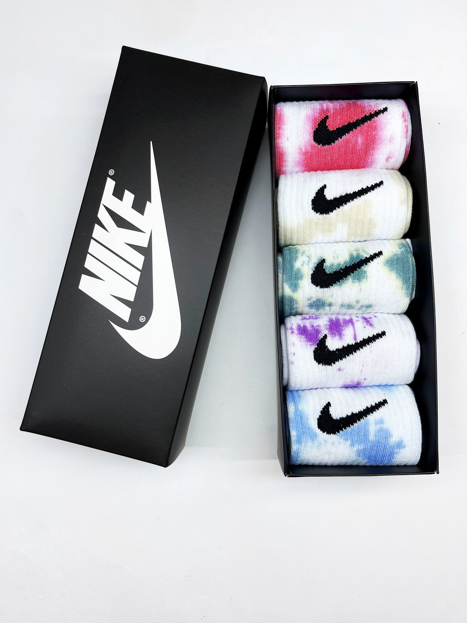 Набір у коробці 5 пар високі жіночі шкарпетки Nike Tie-Dye Подарунковий тай дай