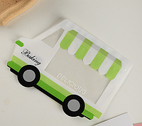 Пакет для частування автобус зелений, фігурний дитячий пакет машинка для солодощів з зип застібкою 22х16 см