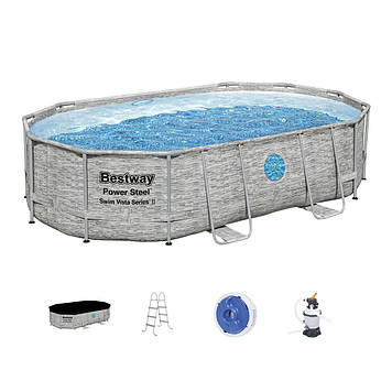 Басейн каркасний «Bestway» 56946 Steel Power™ Oval Swim Vista (488-305-107 см, об'єм 10949 л)