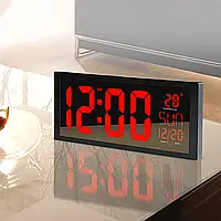 Красные цифровые часы светодиодные цифровые гостиная настенные часы с дата температура календарь дисплей 12H