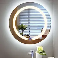20" круглое светодиодное настенное зеркало для ванной комнаты и макияжа с сенсорным датчиком