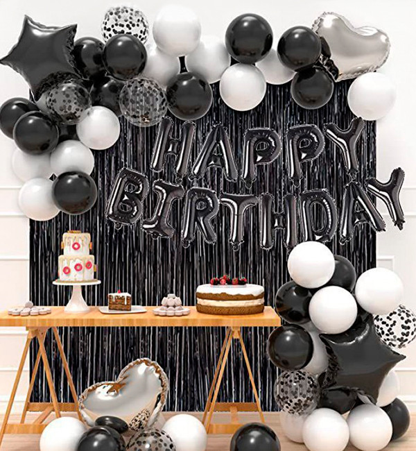 Святковий набір повітряних куль "Birthday party black", (60 предметів), якісний матеріал