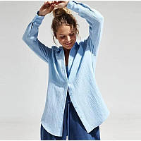 Женская рубашка из натуральной ткани синий, 48-52