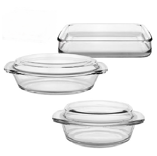 Набір жароміцного скляного посуду з 5 предметів 2 каструлі з кришками і лист 1.5/2.0/2.5л Stenson MS-0079 Transparent