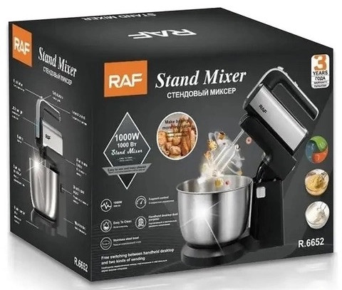 Стаціонарний міксер ручний на кухню RAF R6652 3.5L 1000W Металева чаша