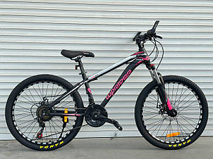 Спортивний велосипед дитячий від 7 років, 24 дюйми 611 рожевий + крила + підніжка + насос + дзвінок + доставка