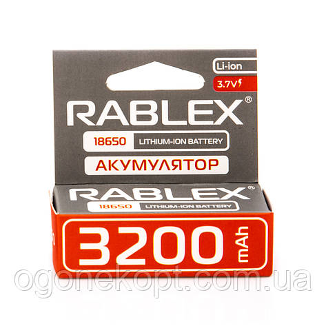 Акумулятор літій-іонний RABLEX 18650 без захисту Li-Ion 3200mAh 3.7V, фото 1