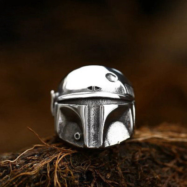 Чоловіче сталеве кільце печатка MANDALORIAN 19 із медичної неіржавної сталі 316L зі Шолом, фото 1