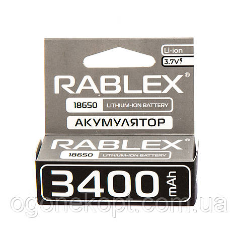 Акумулятор літій-іонний RABLEX 18650 без захисту Li-Ion 3400mAh 3.7, фото 1