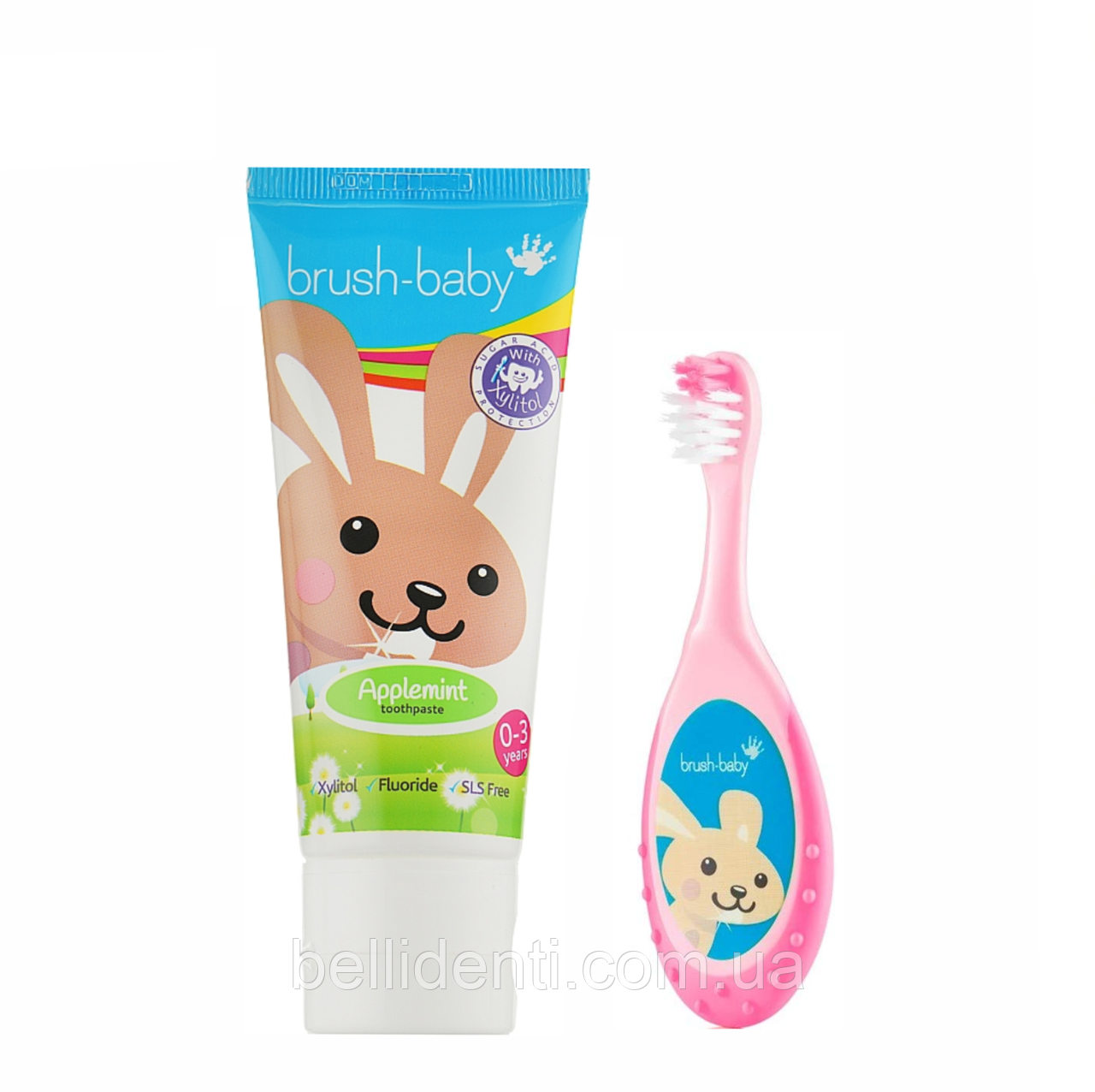 Набір Brush-Baby Floss Brush від 0 до 3 років (паста 50 мл зайчик+рожева щітка)