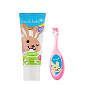 Набір Brush-Baby Floss Brush від 0 до 3 років (паста 50 мл зайчик+рожева щітка)