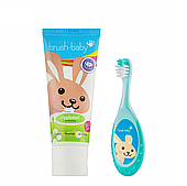 Набір Brush-Baby Floss Brush від 0 до 3 років (паста 50 мл зайчик+бірюзова щітка)