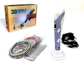 3D ручка Фіолетова з LCD дисплеєм та набором еко пластику PLA для 3Д малювання 3D (9 кольорів пластику)