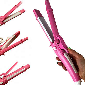 Плойка-утюжок 2в1 Kemei GB-KM-987, Рожева / Випрямляч-щипці для укладання волосся / Стайлер для волосся