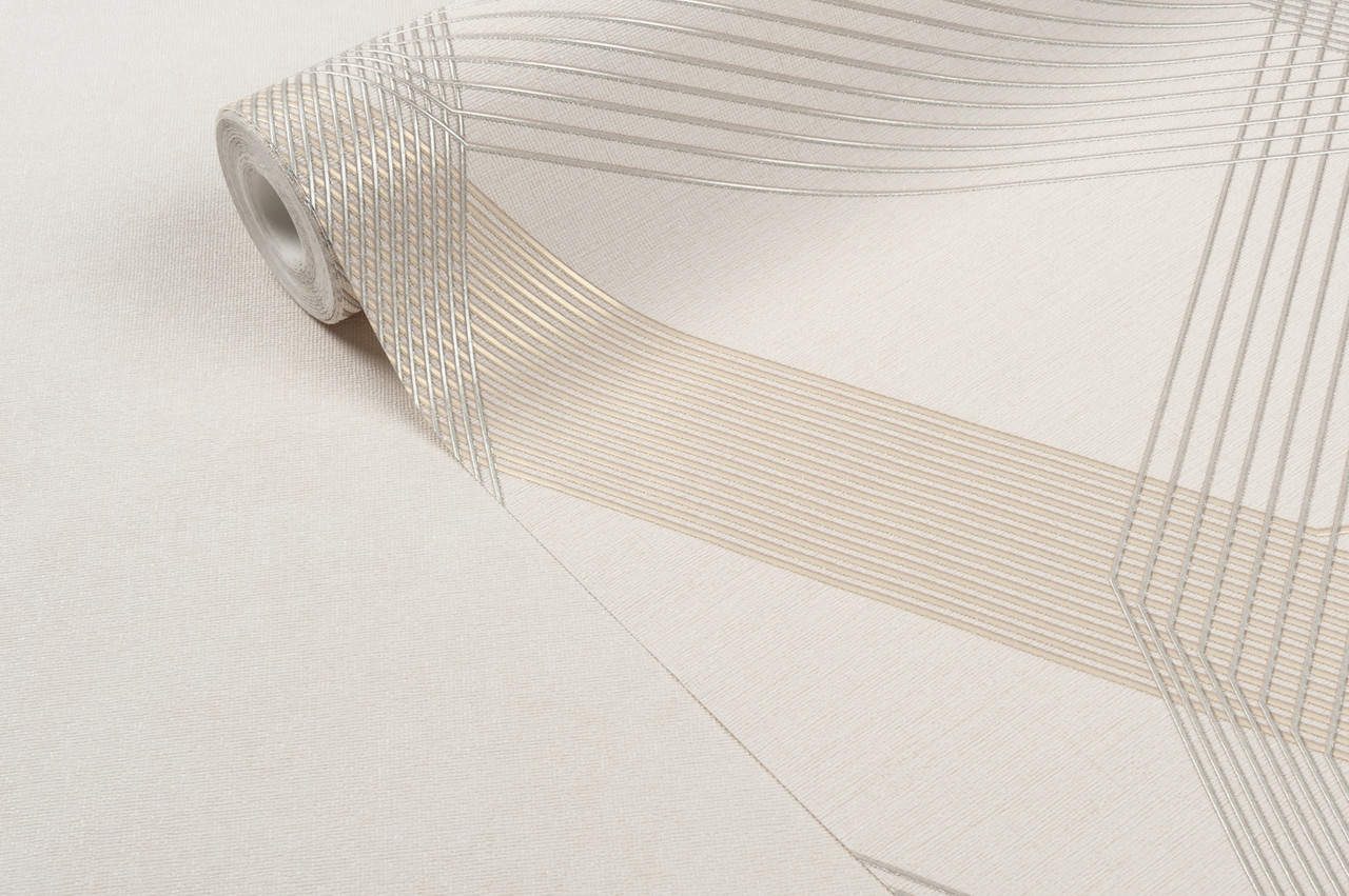 Метрові бежеві шпалери на флізелін, шпалери геометрія гарячого тиснення Vinil LS Грані ТФШ 2-1431 (1,06х10,05м), фото 1