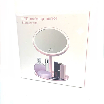 Дзеркало з підсвічуванням кругле Make up Mirror 3 режими Рожевий