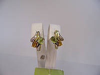 Золотые женские серьги с бриллиантами и самоцветами вес 4,84 г.