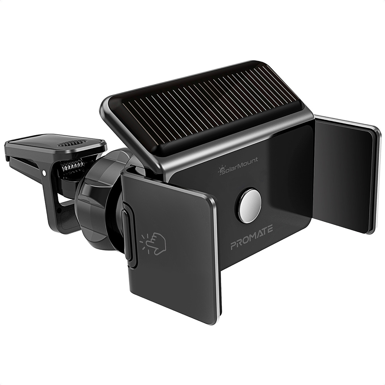 Автомобільний тримач Promate SolarMount з автоматичними зажимами та сонячною батареєю Black (solarmount.black), фото 1