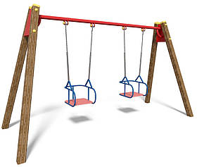 Гойдалка на дерев'яних стійках подвійна зі спинкою, ланцюг SiverSport ТЕ404М