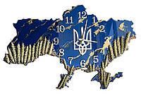 Часы настенные из эпоксидной смолы "Карта Украины с колосьями" 40x25 см