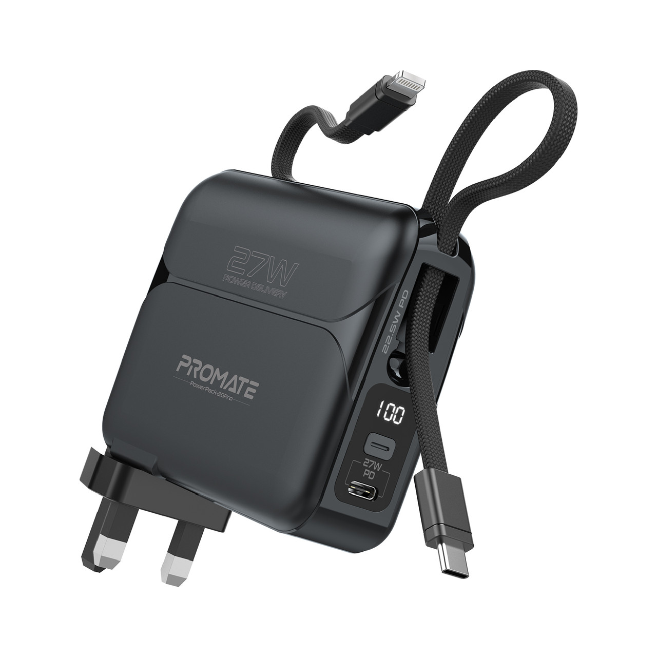 УМБ Promate PowerPack-20Pro 20000 mAh,PD USB-C порт, PD USB-C кабель, 27W Lightning Black (powerpack-20pro.black), фото 1