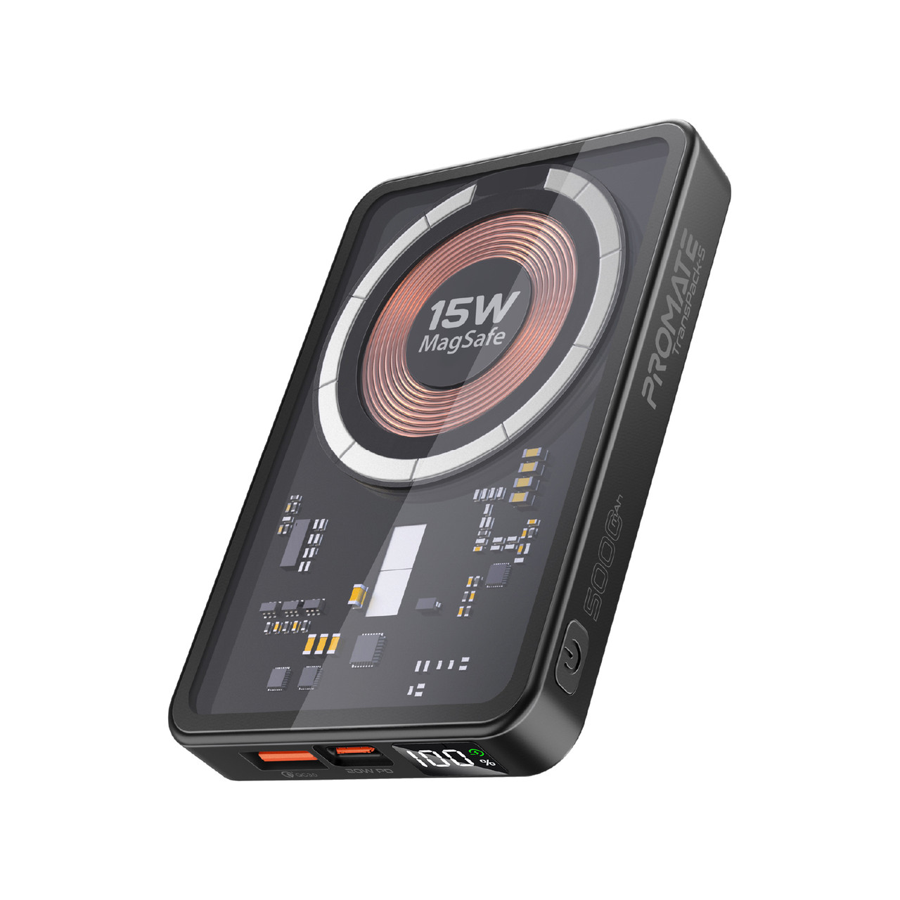 УМБ Promate TransPack 5000 mAh, USB-C порт, USB-A порт, MagSafe Black (transpack-5.black)
