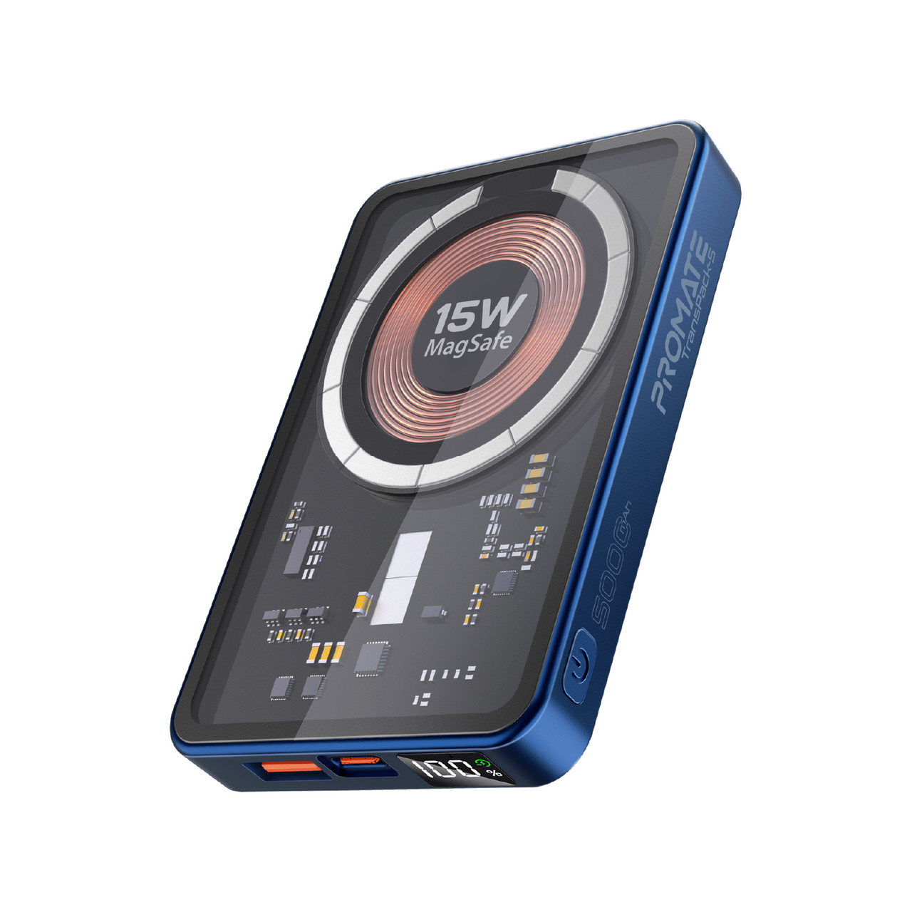 УМБ Promate TransPack 5000 mAh, 20W PD USB-C порт, 22.5W QC 3.0 USB-A порт, 15W MagSafe Blue (transpack-5.blue), фото 1