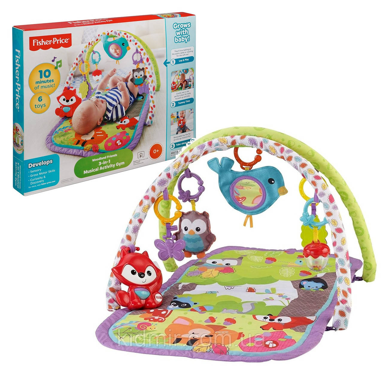 Fisher Price CDN47 Розвивальний килимок 3-в-1 Лісові друзі