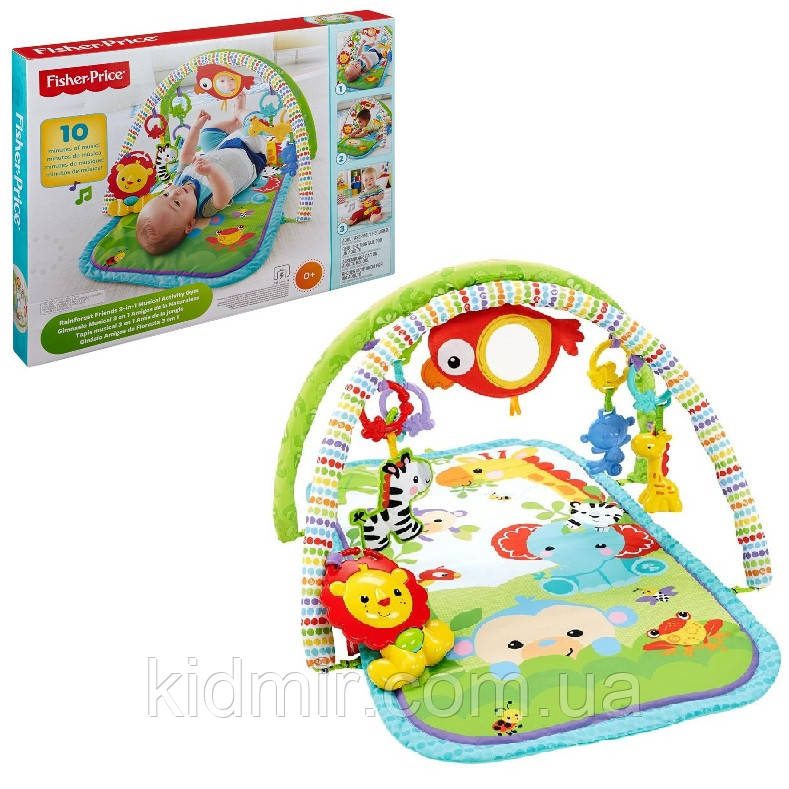 Fisher Price CDN47 Розвивальний килимок 3-в-1 Тропічні друзі