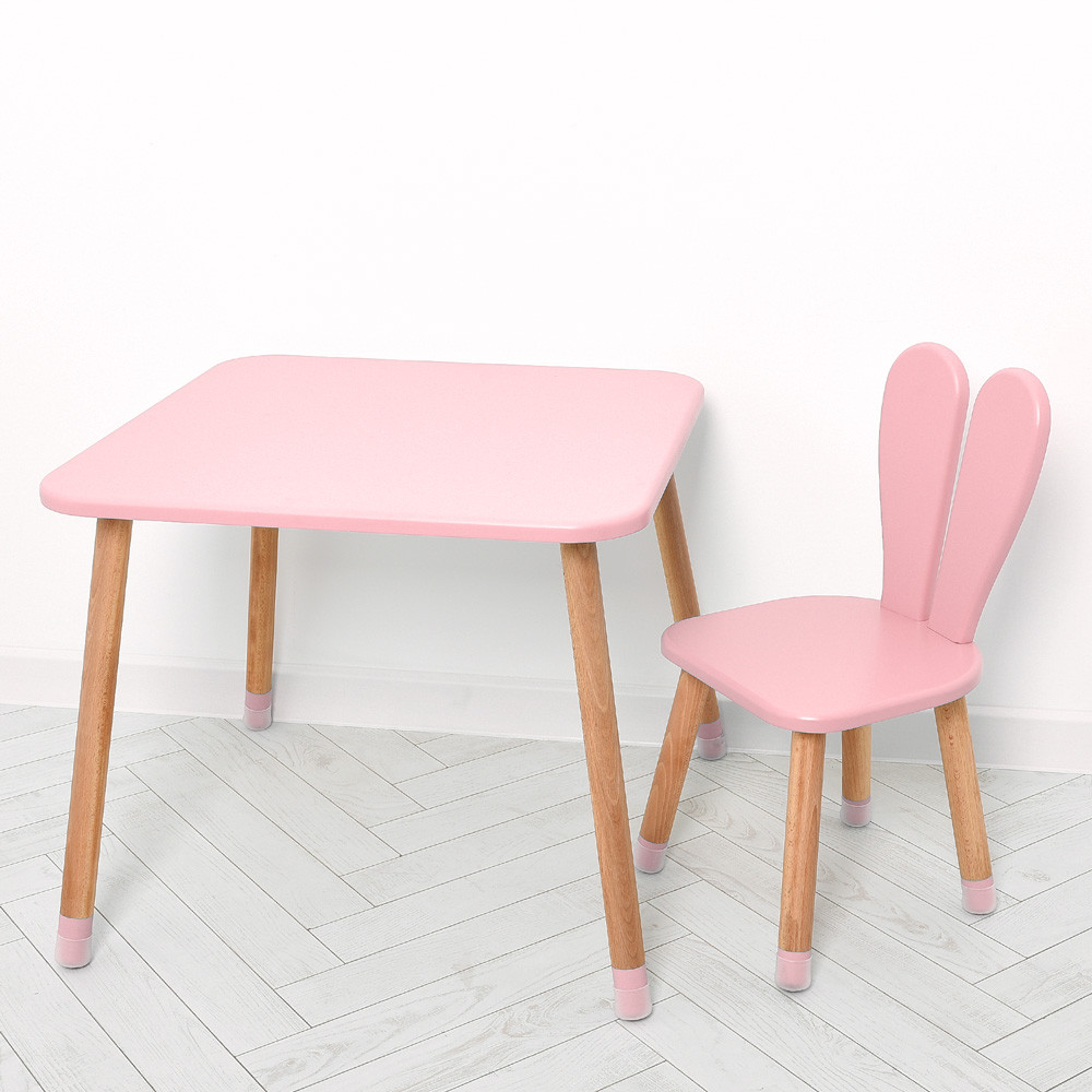 Дитячий столик із МДФ із стільчиком на дерев'яних ніжках та спинкою Bambi 04-025R Рожевий