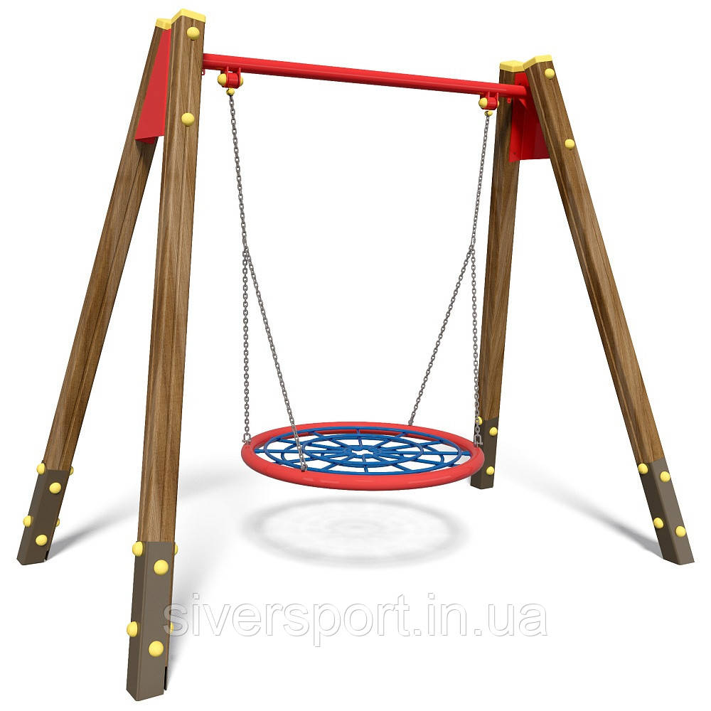 Гойдалка одинарна на дерев'яних стійках "Гніздо Лелеки" SiverSport TE412-RC, фото 1