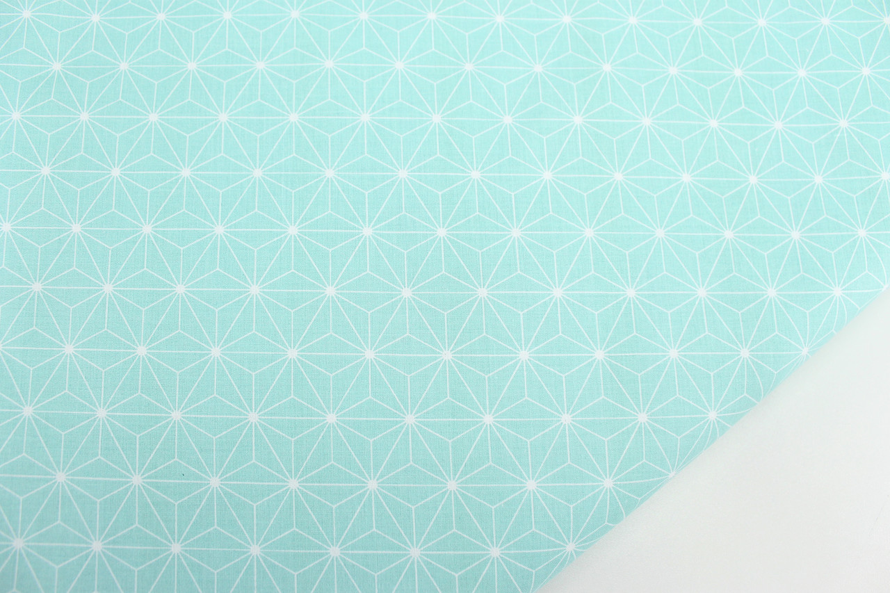 Тканина бавовняна "Геометрична квітка" біла на м'ятному 125 г/м2 №3096, фото 1