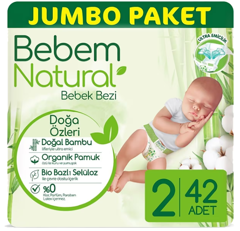 Підгузки одноразові дитячі BeBem Natural mini 2 3-6кг 42 шт.