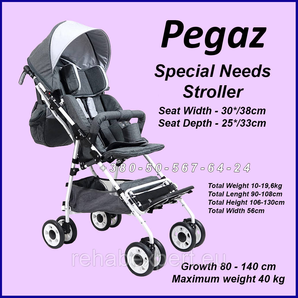 Спеціальна Інвалідна прогулянкова коляска для дітей з ДЦП Pegaz Special Needs Stroller, фото 1