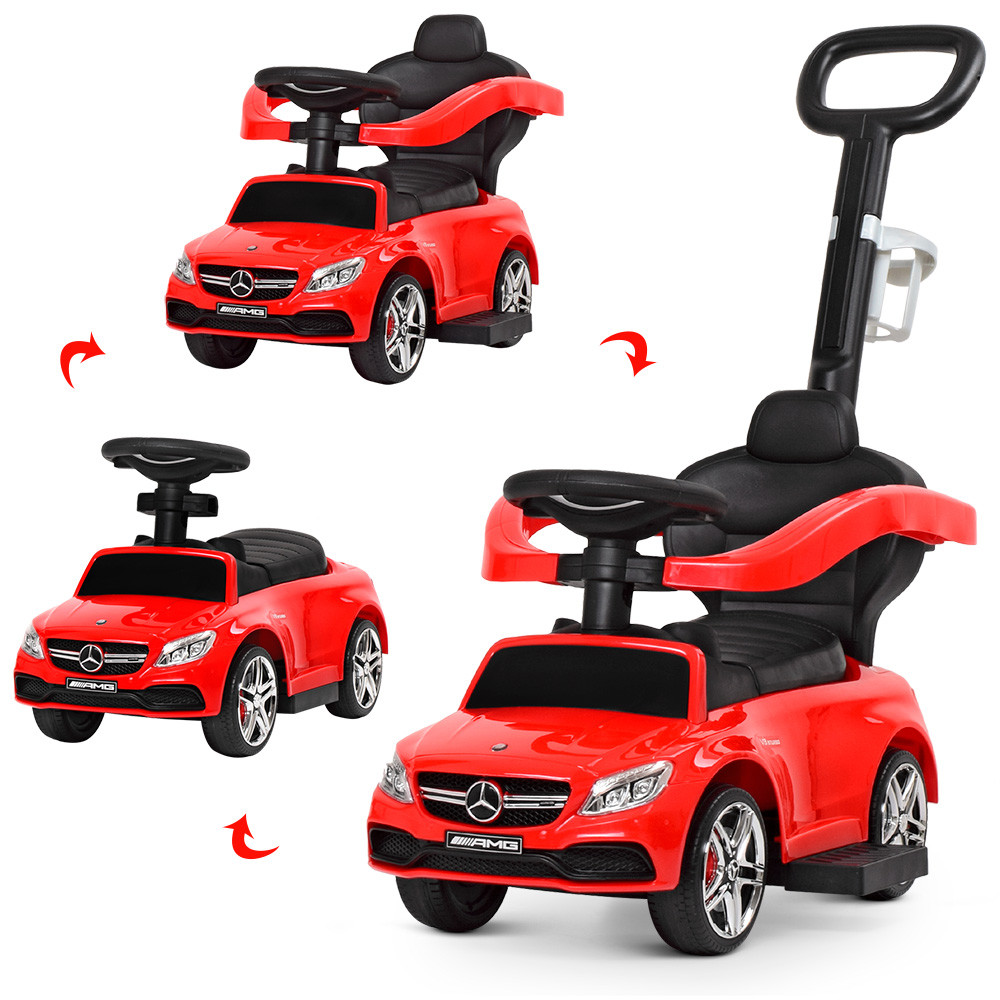 Дитяча каталка-толокар Mercedes, музика, з батьківською ручкою, червоний, фото 1