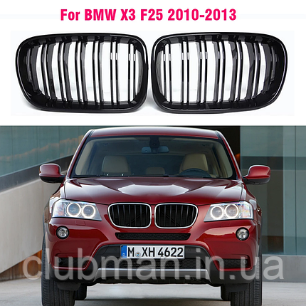 Решітка ноздрі BMW (БМВ) X3 series (F25) 2010-2014 -Матт 2 ребра, фото 1