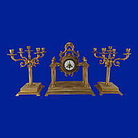 Бронзовые механические часы на мраморной подставке с подсвечниками по 5 свечей "Колонны" арт. 0345