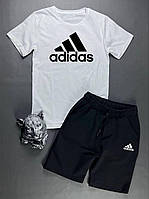 Мужской летний спортивный костюм Adidas белый , Комплект белый на лето Адидас Шорты + Футболка с большим лого